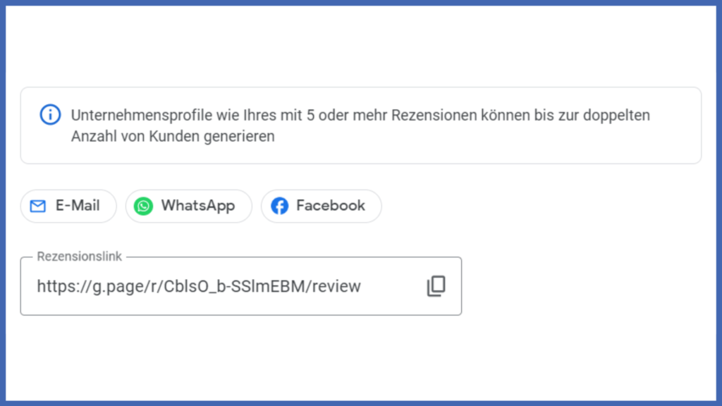 Der Google Rezensionslink eines Google Unternehmensprofils.
