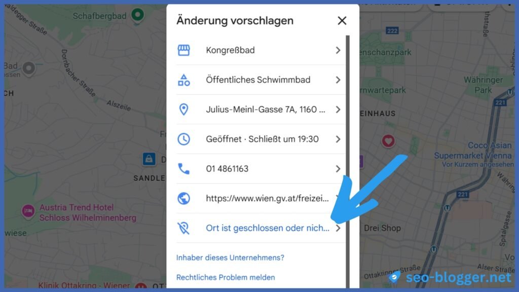 Google Unternehmensprofil – Änderung vorschlagen – Ort ist geschlossen oder nicht hier.