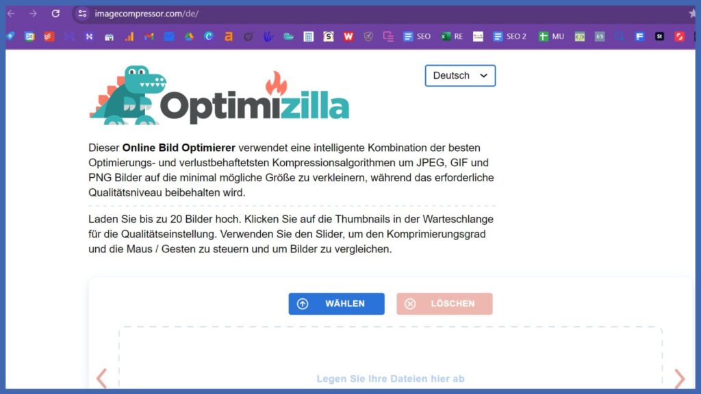 Screenshot von dem Onlinetool Optimizilla.