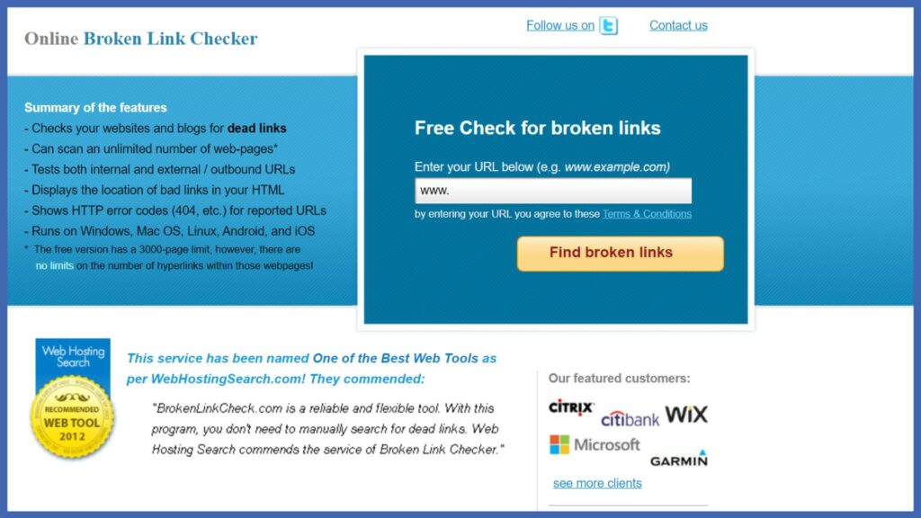 Screenshot von dem Tool “Online Broken Link Checker”.