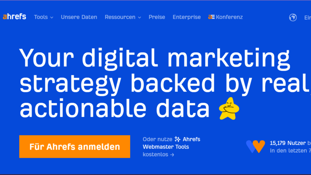 Die Hompage von Ahrefs.