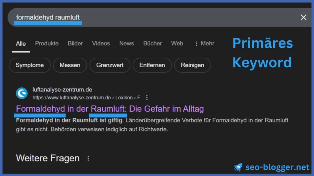 Screenshot des ersten Suchergebnisses von Google für das primäre Keyword.