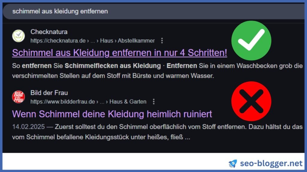 Screenshot 1 - Snippet mit hoher und Snippet mit niedriger Click-Through-Rate.