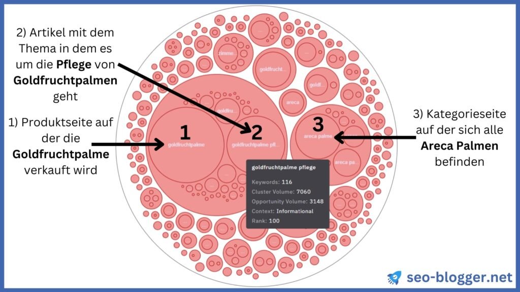 Screenshot einer Grafik von mehreren Clustern in dem SEO-Tool Keyword Insights.