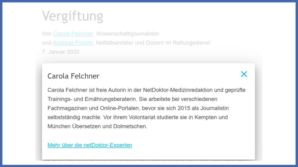 Ein Autorenprofil auf Netdoktor.at.
