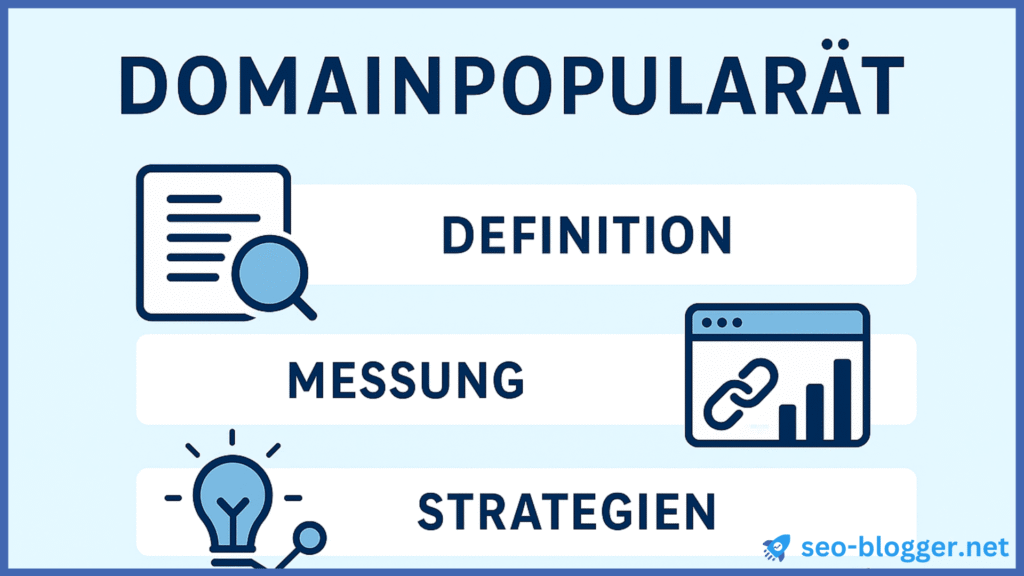 Illustration mit Text: Domainpopularität Definition Messung Strategien.