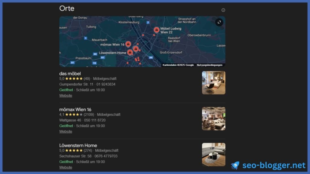 Screenshot eines Google Local Teasers.