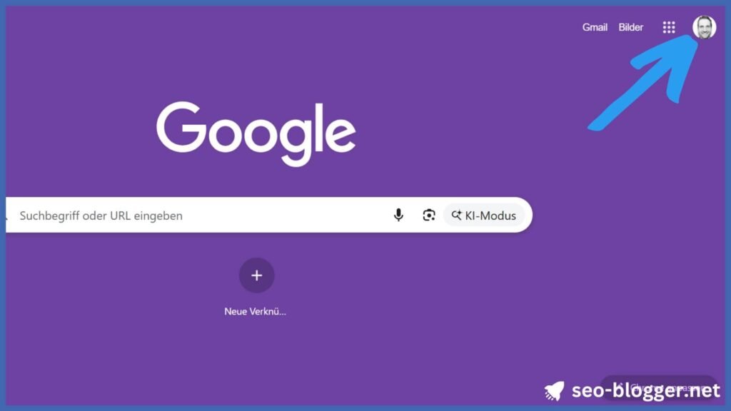 Markiert ist das Profilbild eines Google-Kontos oben rechts in der Google-Suche.