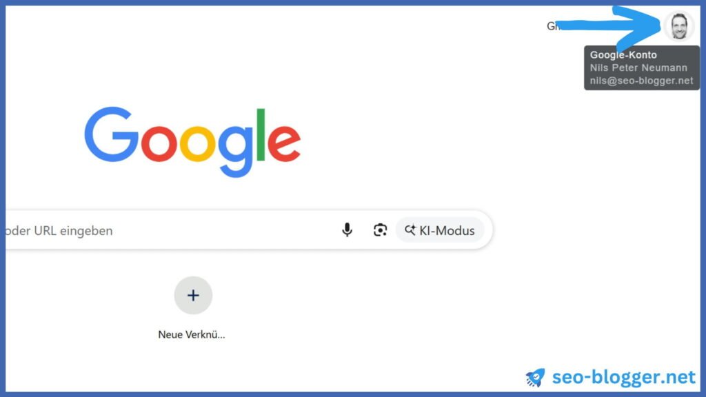 Screenshot Google-Suche. Markiert ist das Profilbild des Google-Kontos.