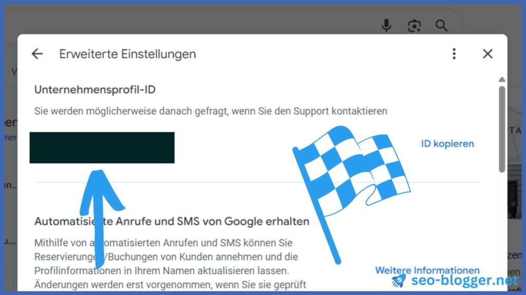 Die Unternehmensprofil ID in dem Menü „Erweiterte Einstellungen“.