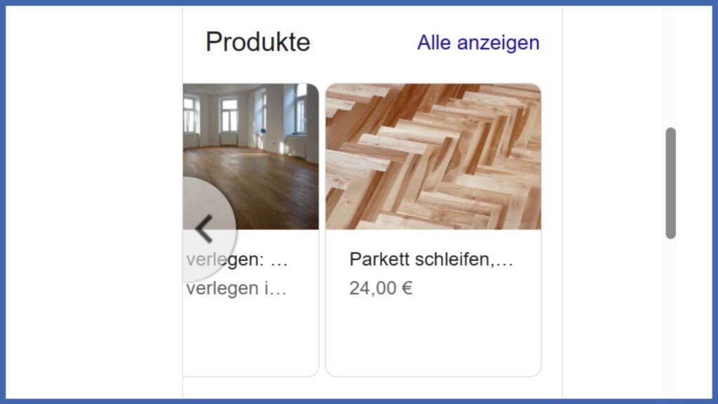 Screenshot einer angezeigten Dienstleistung im Google Unternehmensprofil.