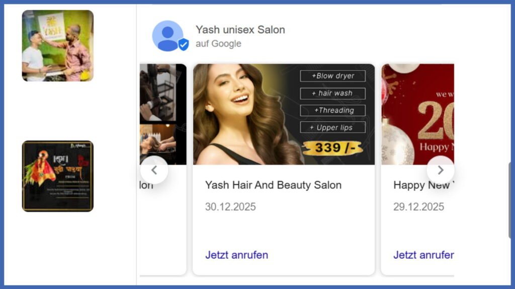 Beispiele für auf Desktop optimierte Beiträge in einem Google Unternehmensprofil.