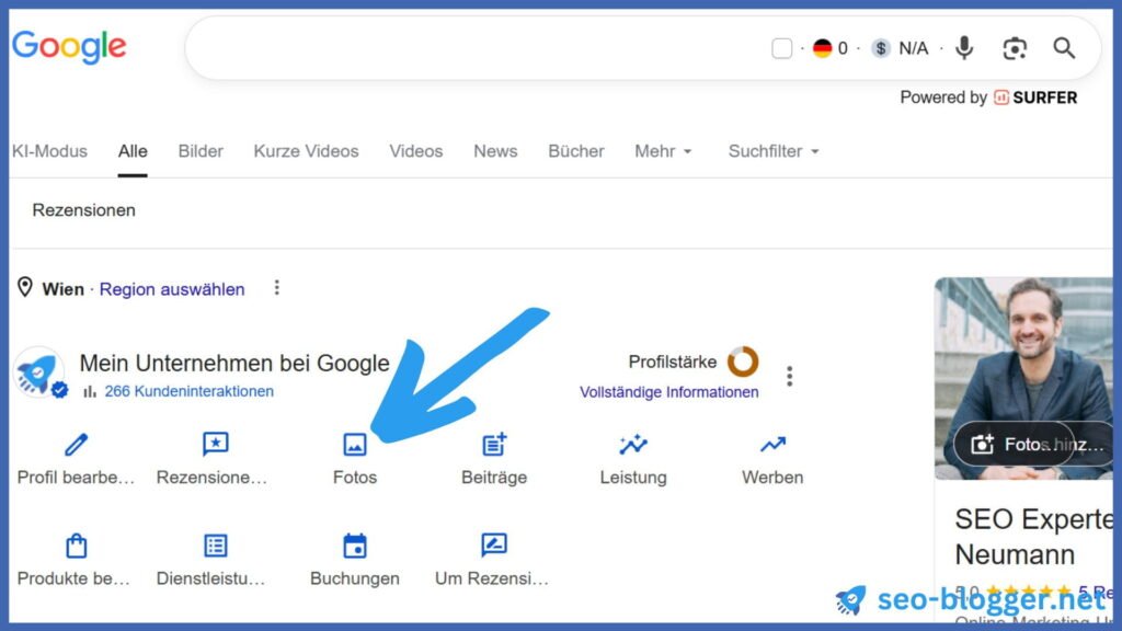 Markiert ist "Fotots" in einem Google Unternehmensprofil.