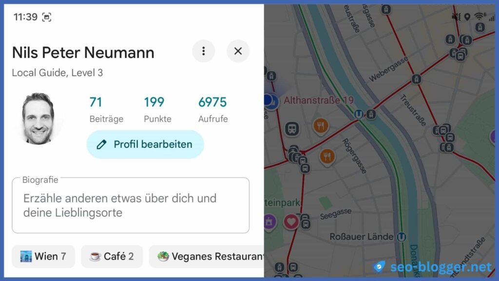 Ein geöffnetes Profil in der Google Maps App.