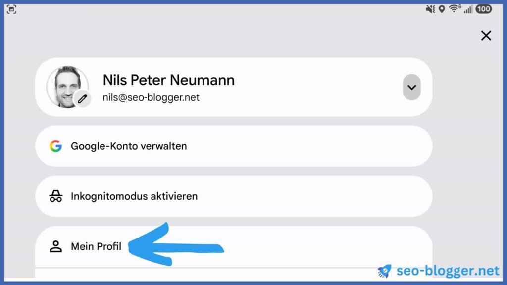 Menüpunkt "Mein Profil" in der Google Maps App.