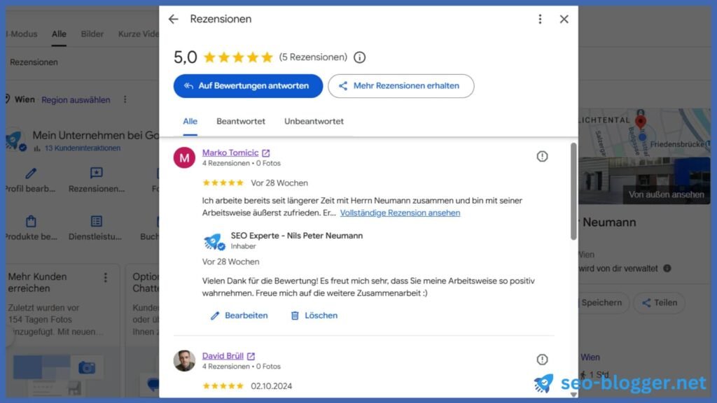Geöffnet sind Rezensionen von dem Unternehmensprofil von Nils Peter Neumann.