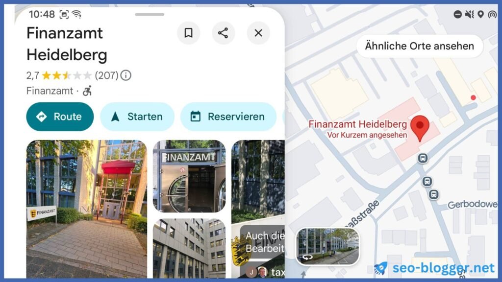 Unternehmensprofil in der Google Maps App.