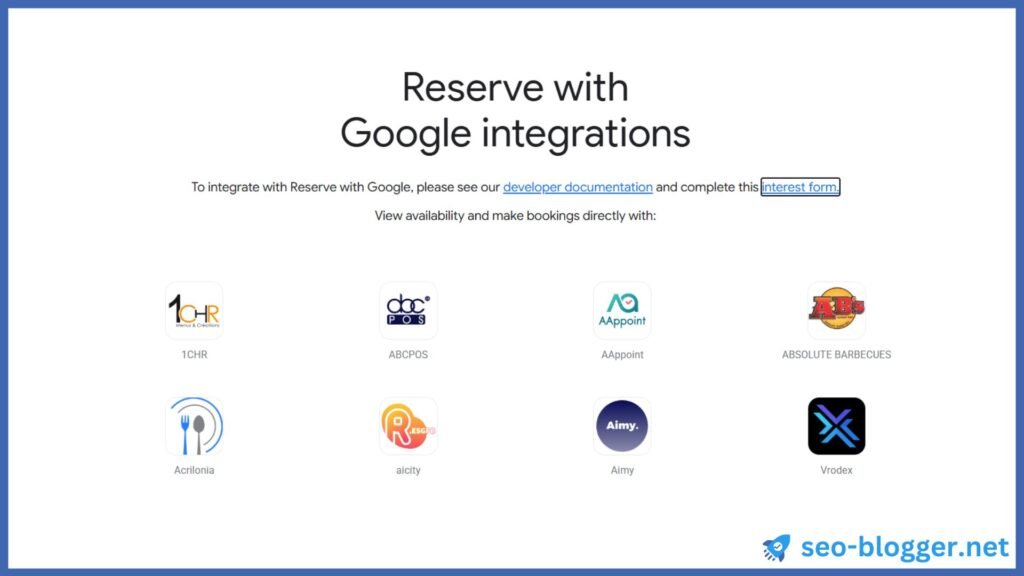 Auswahl Buchungsanbierter für die Integration von "Mit Google buchen".