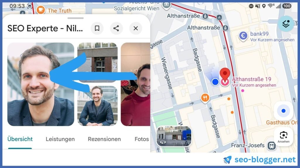Mariert ist ein Bild im Unternehmensprofil in der Google Maps-App