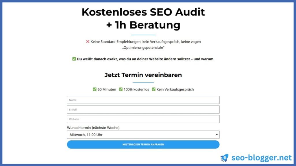 Eine Landing Page für einen kostenlosen SEO-Audit.